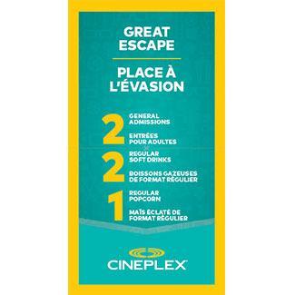 Cineplex Movie Pass for 2 Adults includes 2 Drinks & 1 Popcorn