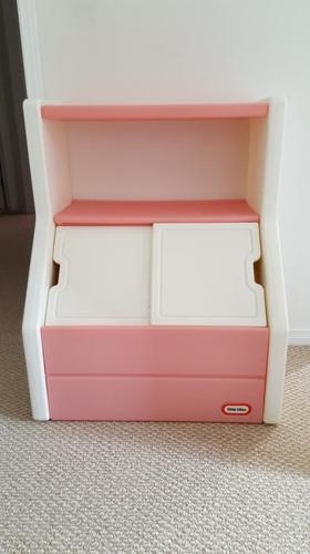Little Tikes Pink White Toy Box and Bookshelf