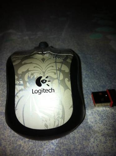 New Logitech cordless mouse, silver with pink and silver design