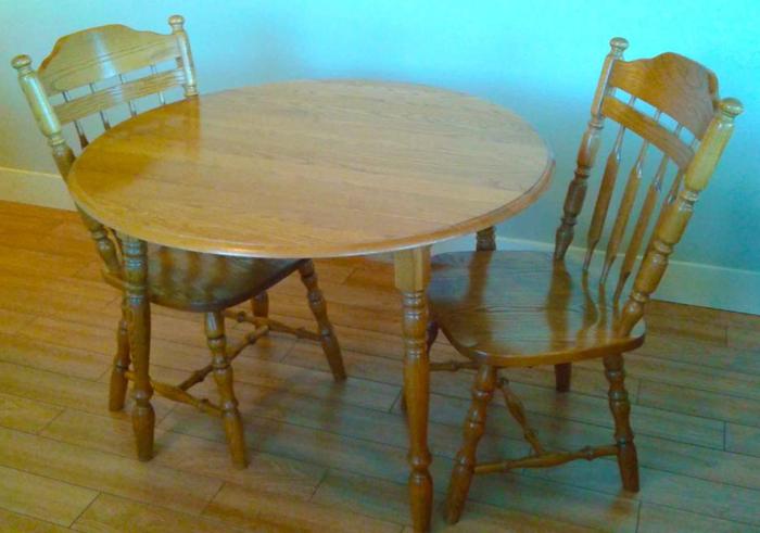Solid Oak Kitchen Table Set - 2 Chairs