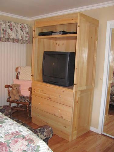 Solid Raised Panel Pine Armoire & two Night Stands.