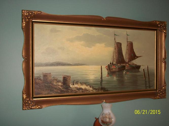 W. Johson painting oil of tall ship