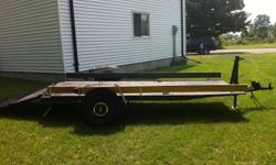 12'5" long  X  4'8" wide bed 
All new wood on the bed (1.1/2")
New Tires and Rims
Ramp gate
6 eyelets for straps
Winch with 16' of cable on a 30" mast
Crank toung lift
2" toung
New bulbs
Steel checker plate fenders
steel tube frame (2' X .125" wall steel