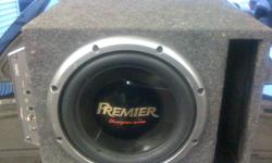 Im selling my 12" Pioneer Premier subwoofer in a ported box, It's powered by a 420W Clarion amp. Sub can handle plenty more power, But this setup pounds HARD as it is. Will be sold with full wiring kit (power, ground, rca's, and remote). Can be heard