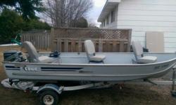 14 foot lowe fishing package, trailer and 15 horse powered evinrude 2 stroke, boat does not leak, and the boat is nice and light you can hand launch 3 OBO, no trades