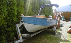 I have had this boat for some time now. This boat comes with a 1981- 35hp Evinrude electric start with low hrs and has 115lbs compression and runs great. The boat also comes with built in fuel tank at the front, built center seat with battery box, canon
