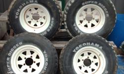 4 white spoke steel rally rims
15 inch.
Fits older Ford and Dodge, Rangers, etc.