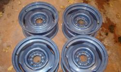 I have for sale 4 15x7 steel wheels, sand blasted, primed,and painted blue. all are in excellent shape. Asking $200.00 or best offer.
