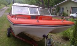 WANT GONE Before snow fly's!!! This is a great running boat, needs to be re-appolstered, and canvas top needs some TLC with zippers. But it is a great boat for the price. It comes with the trailer and 50 Mercury motor.you can text me at 905-244-5649 or