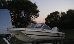 1986 17' Glastron Tri hull ,open bow; with a 1986 90 Hp Johnson.Gauges,Ski Bar,open bow,fish finder. Trailer in very good shape.Good tires & spare. 2500.00 OBO. Possible trade for W.H.Y