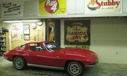 Nice survivor 1965 Corvette Coupe,Stock wheels and caps, New dual exhaust,Chrome and bright work good, glass original,4 Speed Factory transmission shifts as it should,New radials,CE replacement GM block 375HP 327CI,Stock original interior very good