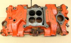 1966 67 Chevrolet Corvette 327 300HP Cast iron Intake manifold Holley 4 BBL square mounting flange, casting # 3872783 date code C86 or March 8 1966. Will also accepts Edelbrock & Carter AVS Carburetor. I believe for 1966 model year this intake found on