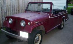 $6000 OBO
1968 JEEPSTER
 3.7L engine V6
 Automatic Transmission 3 SPEED
4 wheel drive
Rear contiental bumper
power convertable top
45806 MILES
