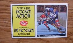 1972-73 Post (Canadian Food Issue) NHL "Action Transfers"
I have for sale the following 1972-73 Post (Canadian Food Issue) NHL
"Action Transfers" in MINT condition. Each card features two players on
each transfer. Each card depicts an important facet of