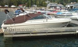 1982 Doral 227 Cuddy Runabout with cabin. Deep vee hull and hard chines powered by a Mercruiser 228 HP V8 engine. LOA 23 ft. Beam 8 ft 6 in. Draft 19 in. Boat in very good condition. Small cottage on the water for very little money. 2 600 firm.