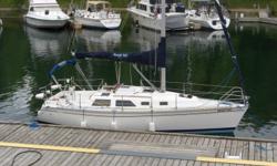 1993 Hunter sailboat for sale; fun to sail and in excellent condition.  All the features of a much larger boat; wheel, aft cabin, walk-thru transom, new canvas, new batteries, inboard diesel engine, etc.  Includes custom winter cover and cradle. Full