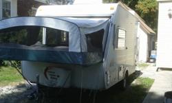 sleep 6 -- 1 queen/1double/ seating area converts to double bed
bathroom/shower
kitchennet
fully air conditioned/furnace
hot water tank
fridge -- two way 110 volt/propane
double 20lb propane tanks
new battery
new brakes
new tires
great condition -- must