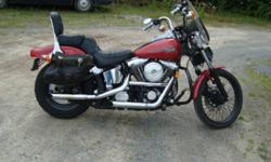good condition, pipes,  sissy bar, saddle bags,black powder coat on Aluminum parts real nice Harley!!
22K miles, $ 8000 or make a good offer