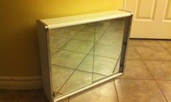 This is a steel bodied cabinet with a white powder coated finish and stainless steel trim. Dimensions are 24'' w. x 6'' d. x 19'' h. This cabinet is about 5 years old. It's in excellent condition and sells for $75 at Sears.