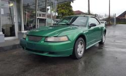 Make
Ford
Model
Mustang
Year
2001
Colour
Green
kms
215113
Trans
Automatic
3.8 L V6 4 Speed Automatic Transmission
A/C
Cruise Control
Tachometer
Clock
Stereo w/USB and Aux in Bluetooth ready
Power Windows
Power Convertible Top
4 Wheel DIsc Brakes