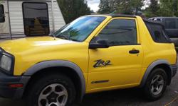 Make
Chevrolet
Model
Tracker
Year
2002
Colour
Yellow
kms
230000
Trans
Automatic
2002 Chevrolet Tracker ZR2 2 Door Softop for sale. This unit has 230000 kms on it with a 4 cylinder motor installed in it that has 170000 kms on it. 4x4 drive line with