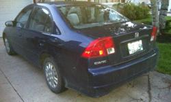 Make
Honda
Model
Civic
Year
2004
Colour
Blue
kms
213000
Trans
Automatic
2004 Honda Civic for sale. I bought this car brand new. Still works great! I am only selling it because I need a bigger vehicle for growing family.
It has a remote start (viper), air