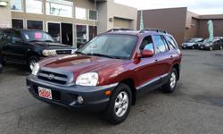 Make
Hyundai
Model
Santa Fe
Year
2005
Colour
RED
kms
171640
Trans
Manual
VERY CLEAN SUV!!! New Clutch, 2.4L, 4-Cyl, Manual Transmission, Keyless Entry, Air Conditioning, Power Windows/Locks/Mirrors, CD Player, Aluminum Wheels, Fog Lamps, Height Adjustable