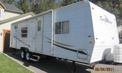 2005 Sportsmaster 267TSM
Original owner
Sofa slide (couch) and eating nook
Walk around queen bedroom with under bed storage
Three wardrobes ? bank drawers in kitchen
Double bunks (one folds up for garage storage)
New fridge 2009
Tons of counter space,