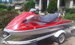 2005 VX110 DELUXE, three seater, fuel injected, four stroke, 110 HP, only 130 hours. Sharp in red! Comes with cover and Trailer is included for the package price of $6,300.
Recently tuned up with oil change for the season and is in the water for serious
