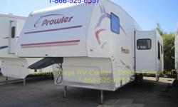 2006 Fleetwood Prowler 285RLS Fifth Wheel for sale. This 28' unit is in good condition and is approximately 9,931 lbs.
Features include:
- Sleeps up to six (queen bed plus sofa and table convert to beds)
- Kitchen includes fridge with freezer, double