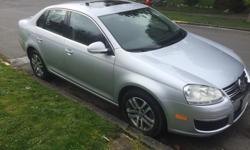 Hello,
I am selling my 2006 VW Jetta.
It has a 2.5 litre, 5 cylinder engine which has lots of power, but still great on gas. With the 5speed stick shift, power moonroof, heated seats and climate control it is super fun and comfortable to drive. Although