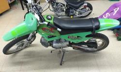 VIP PawnBrokers has up for sale, in great working order and good physical condition- a 2008 Baja 90 cc 4 Stroke Pocket Bike.
-Green
-Recently Started/Tested
The Dirt Runner 90 was designed for the beginner to intermediate off-road enthusiast. A powerful