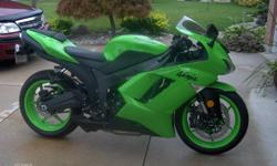 A 2008 Kawasaki Ninja ZX-6R, green in colour.  Just over 2500kms.  The bike is garage kept and without a scratch.  Being sold with front and rear stands and battery tender.
