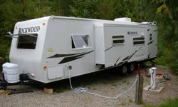 27 foot ultra-lite trailer, hard wall, 1/2 ton tow able, loaded.  5.1 surround stereo dvd combo, w/outdoor speakers, and 20"flat panel tv  (many other extras as well).  Water filtration system,  ducted air, power awning, heated beds, out door gas grill,