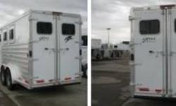 DETAILS...
2010 EXISS EVENT XT300 3 HORSE GOOSENECK
ALL ALUMINUM CONSTRUCTION
7'WIDE X 7'INTERIOR HEIGHT X 18'LENGTH
GVWR 10,400LBS
EMPTY WEIGHT 4,820LBS
2 - 5200LB RUBBER TORSION AXLES WITH ELECTRIC BRAKES ON ALL WHEELS
SINGLE PIECE ALUMINUM ROOF