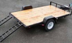 SINGLE AXLE LOWBOY FLATDECK TRAILER WITH A PLANK DECK, SLIDE-IN RAMPS, 1- 3500 LB AXLE, 15" TIRES, 4" CHANNEL MAIN FRAME W/ ANGLE IRON CROSSMEMBERS, STAKE POCKETS, TIE RAIL AND A SPARE TIRE. EMPTY WEIGHT IS 1100 LBS WITH A PAYLOAD OF 1890 LBS.
for more