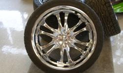 Selling lightly used 22" chrome rims and four P265/40R22 Falken Ziex ST/Z tires. Tires and rims look great and have not been abused. The rims have a bolt pattern of 5x114.3 and 5x120. Made for Ford Ranger's from 1998-2012 but are a mutifit rim that can