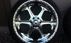 F150 - EXPEDITION - ESCALADE - AVALANCHE - DENALI - TAHOE - NAVIGATOR
Set of Four 24 inch Akuzzi triple chrome rims
305/35r24 toyo proxes 80%
305/35r24 wanli spare 95%
Bolt Pattern - 6 x 135
Will fit All 6 Bolt Fords - Ford F-150 (2004 to 2011) , Licoln