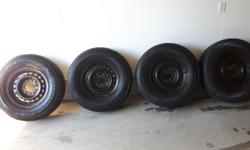 4 Cooper discoverer 265-70r16 snow tires mounted on Toyota Tacoma 6 bolt rims (also fit GM 4x4 trucks)..
5 to 6/32 tread left good for one more winter ..
Even ware no plugs or patches some surface rust on rims .
Located in Almonte...