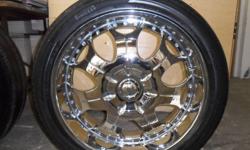 26 inch Giovanna Sette Rims with Pirelli tires, Rims are in excellent shape but tires need replacing very soon.  MUST SEE
Rim Size: 26x10
Finish: Chrome
Offset: +15mm Bolt
Pattern: 8x165.1
Rims will fit on
All 2500 and 3500 Chevy trucks and Vans (non