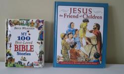 MY 100 BEST BELOVED BIBLE STORIES, by Bruce Wilkinson, $5
JESUS, THE FRIEND OF CHILDREN,112 pages, by Rachel and Francis Hook $5
Both books are still new, have never been used. Will sell both for $8. We live in Avalon in Orleans.