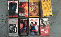 34 VHS movies. $20.
- Most in absolute mint condition cases
- Mission: Impossible
- Mission Impossible 2
- Indiana Jones and the Last Crusade
- Indiana Jones and the Temple of Doom
- Indiana Jones and Raiders of the Lost Ark
- Indiana Jones Treasure of
