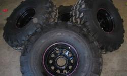 set of 4 tsl super swampers 16/38.5-15 lt  tires were used 2x and have less than 200k on them .  mounted on 5 bolt ford rims 1500 without rims 1800 with