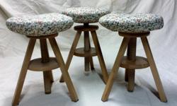 3 handy sized stools (used in our kitchen). Seat 13" dia - height adjustable from 16" to 22"