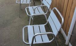 3 Metal patio chairs, good condition, $5 each.