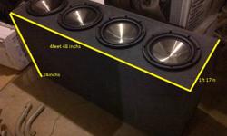 4-10inch eclispe subs
-200 watts each sub
-home or car can put this anywhere
-professionale made from sound waves
-carpet around box is grey in colour still great and clean shape
email me or call for more info 905 807 9267
 
500 or best offer