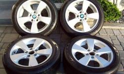 Original OEM
BMW 5-SERIES
Rims and Tires 17" ORIGINAL OEM GLOSS SILVER Clearcoated
FAT 5-Star Rims, in Great condition.
** Rims have MINOR Scratches, MINOR CURB RASH
Overall Good Condition **** 4 Centre Caps are INCLUDED for the Rims ** (4) - 225 / 50 /