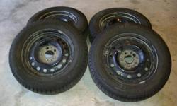I have a set of 4 winter tires, Michelin X-Ice, P215/65 R16.  They are mounted on 16-inch steel rims, bolt pattern 5 x 114.3mm. 
They've only been used for 1 season and have lots of tread left.
Same tires go for $175ea without rims at Canadian Tire and