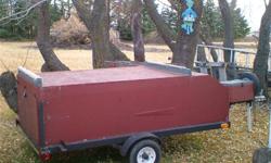 4 x 8 Utility trailer
Inside measurements: 45" x 94" x 24" high
Tires 480 - 8
Totally enclosed but top & tail gate come off to haul Quad or snow machine.
Pivots for loading
Enclosed 1500 lb winch on front
Can be pulled by vehicle or Quad
In Excellent