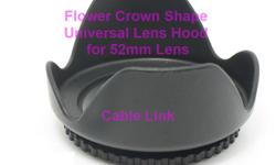 52mm Flower Crown Shape Lenses Hood For Many Canon Nikon Cameras
-Type: Black finish Plastic Petal Srew Mount lens hood
-Compatible with :universal 52mm Lens Hood for many camera SLR DSLR Nikon, Canon, Fuji, Pentax, Sony, Sigma, Samsung,.....
-Protect the